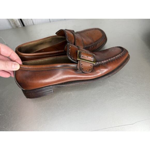 VTG GH Bass Mens 8 Weejuns Cognac Leather Loafer Shoes Buckle Women’s 9/9.5 main image 3